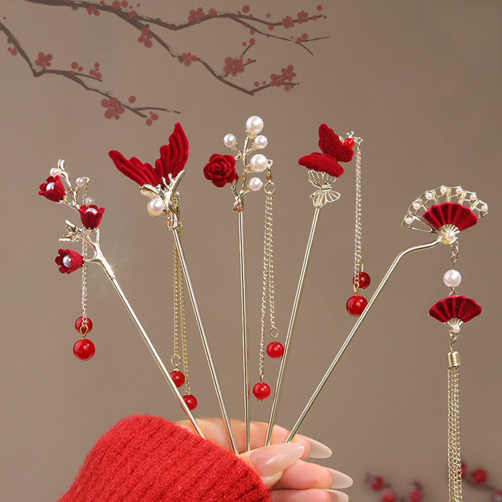 Flower Supply - Chinese Style Rose Flower Hair Stick